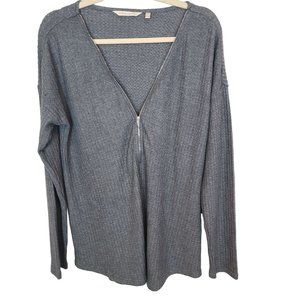 Soft Surroundings Womens M Gray Waffle Knit Long Sleeves Zen Zip Thermal Shirt